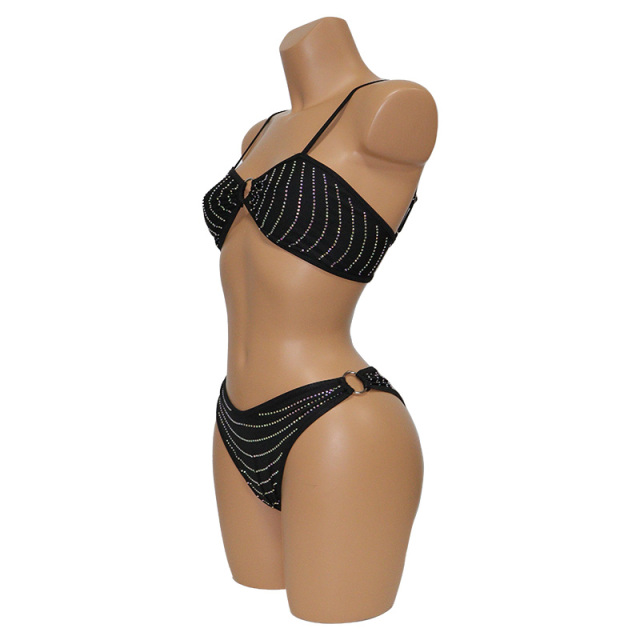 Black Jeweled Micro Bandeau Bikini Exotic Dancer Outfits Manufacturer