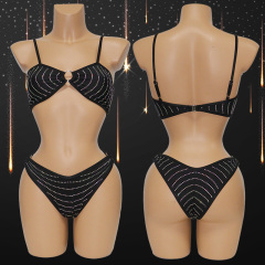 Black Jeweled Micro Bandeau Bikini Exotic Dancer Outfits Manufacturer
