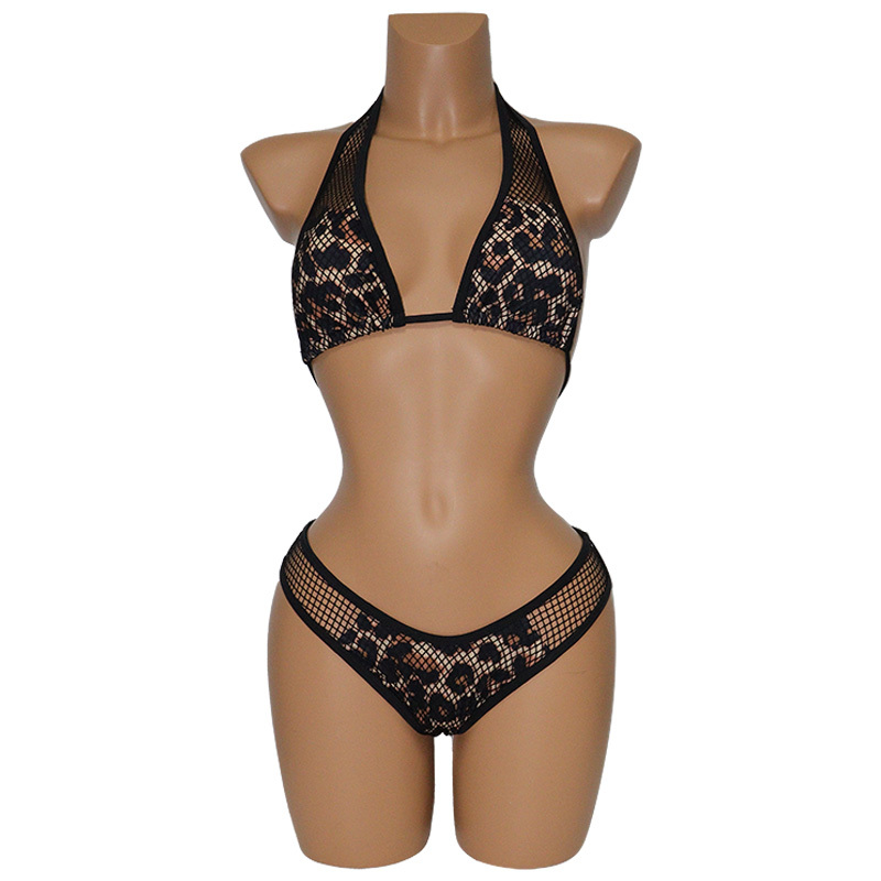 Sexy Leopard Print Mesh Bikini Top Sets Stripper Costumes Custom