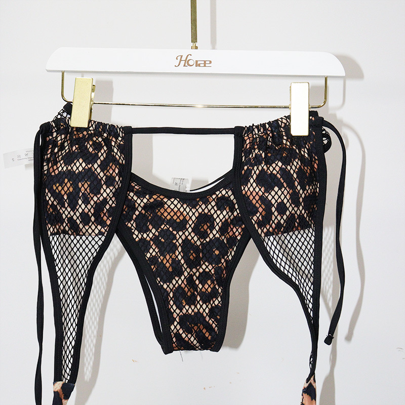 Sexy Leopard Print Mesh Bikini Top Sets Stripper Costumes Custom