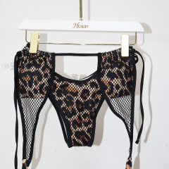 Sexy Leopard Print Mesh Bikini Top Sets Stripper Costumes Custom