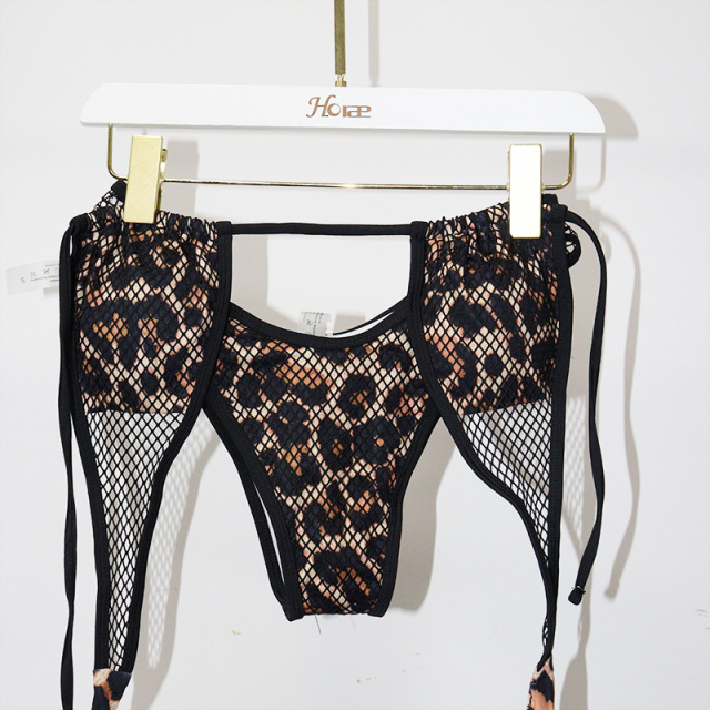 Sexy Leopard Print Mesh Bikini Top Sets Stripper Costumes Custom