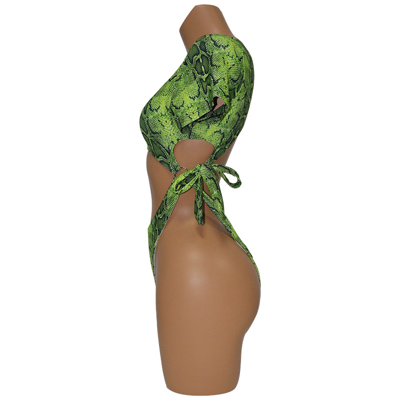 Green Snakeskin Hollow Out One Piece Swimsuit Stripper Outfit Exporter