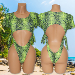 Green Snakeskin Hollow Out One Piece Swimsuit Stripper Outfit Exporter
