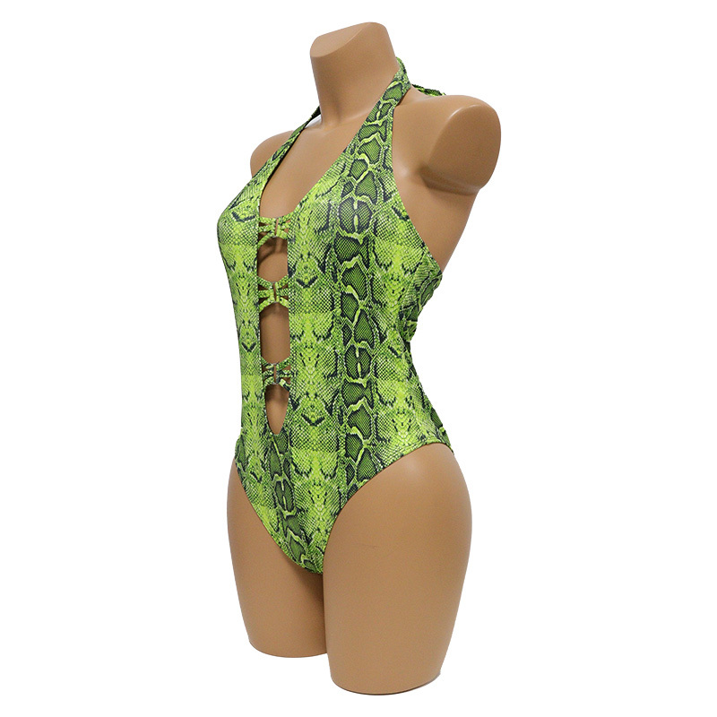 Snake Skin Printed Backless Stripper Outfits One Piece Swimwear Wholesale
