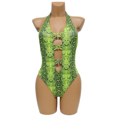Snake Skin Printed Backless Stripper Outfits One Piece Swimwear Wholesale