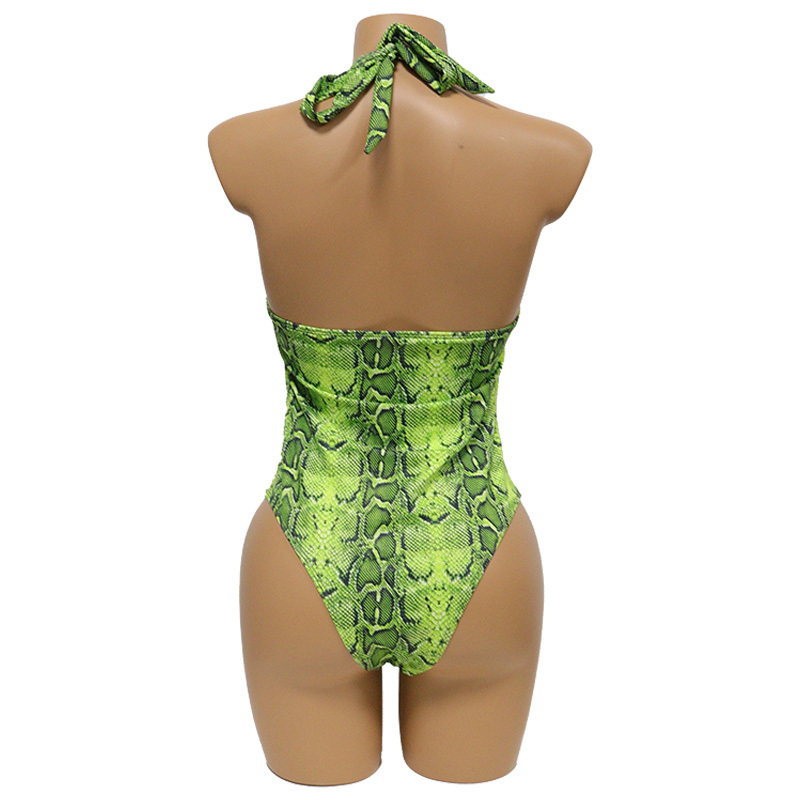 Snake Skin Printed Backless Stripper Outfits One Piece Swimwear Wholesale