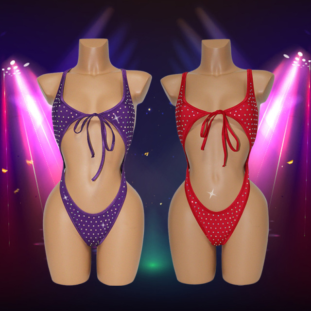 Bling Rhinestone Lace Up Bathing Suit Exotic Dancer Clothing Suppliers