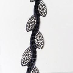 Black Leaf Shape Crystal Sequins Beaded Trim Custom