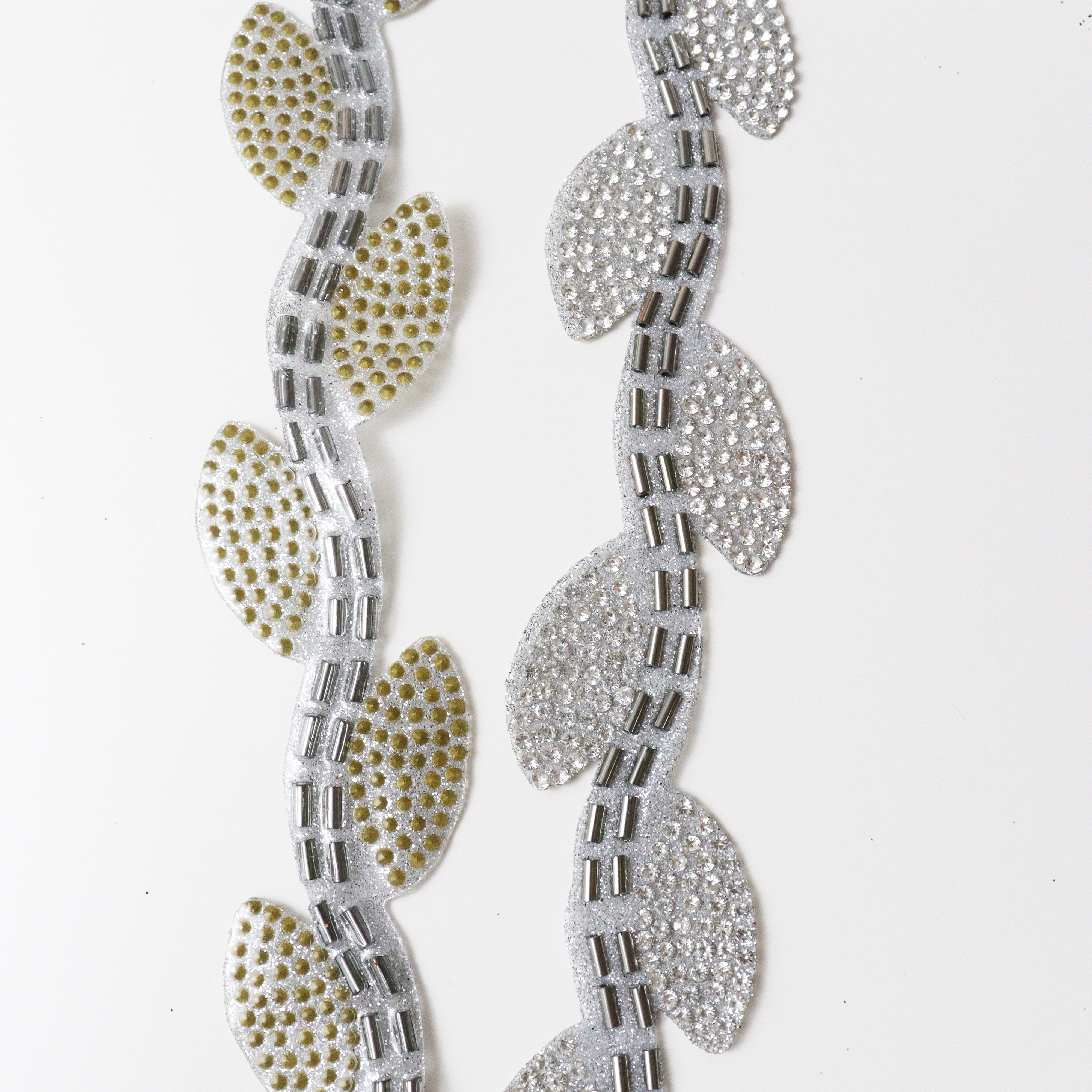Black Leaf Shape Crystal Sequins Beaded Trim Custom