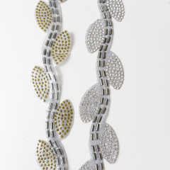 Black Leaf Shape Crystal Sequins Beaded Trim Custom