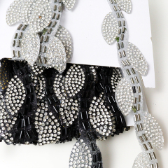 Black Leaf Shape Crystal Sequins Beaded Trim Custom
