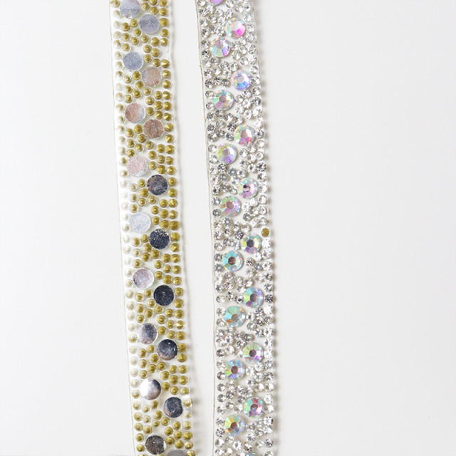 Bling White Jeweled Trim Iron On Clothes Exporter