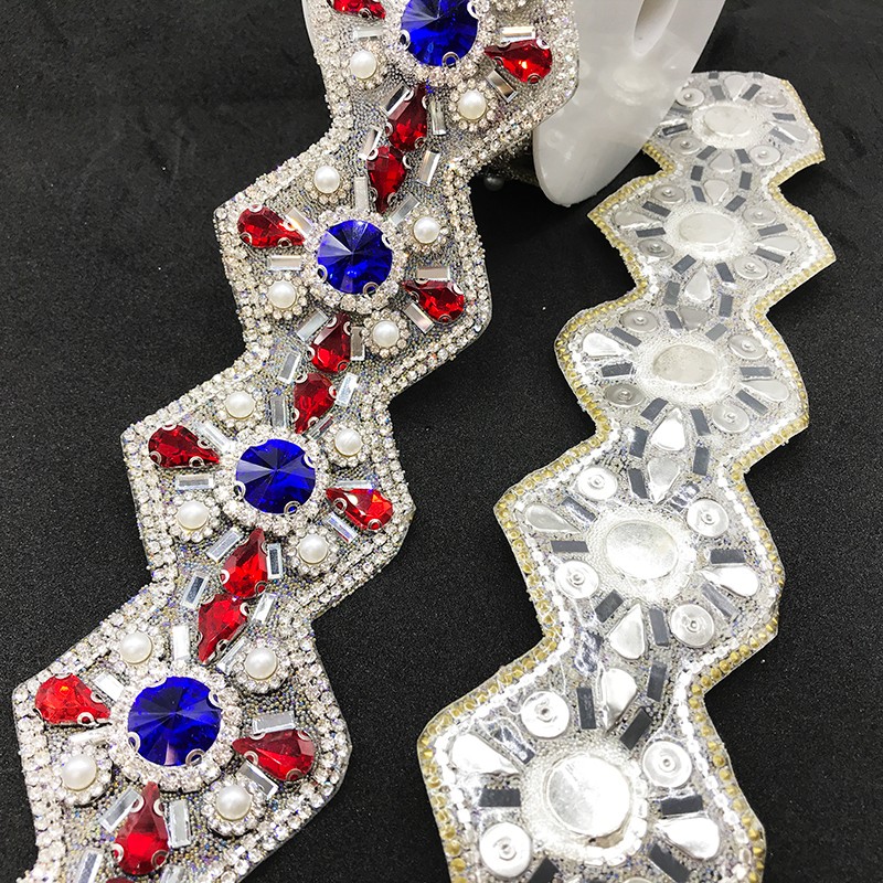 Red Round Square Pearl Beaded Rhinestone Iron On Trim Manufacturer