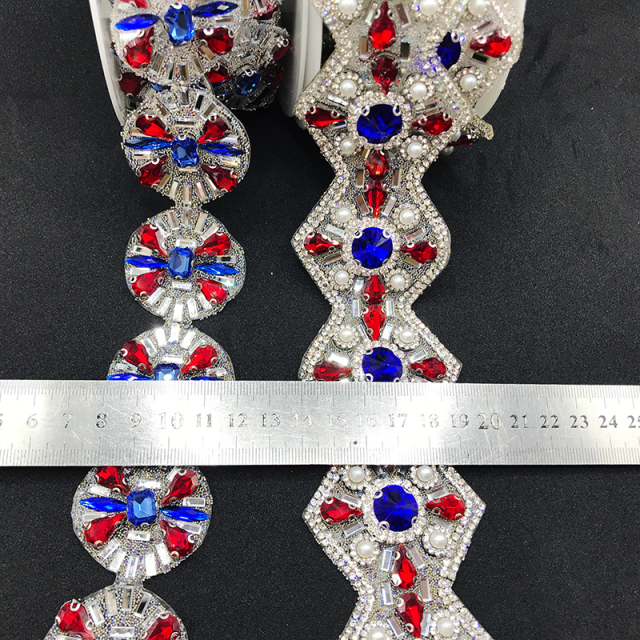 Red Round Square Pearl Beaded Rhinestone Iron On Trim Manufacturer