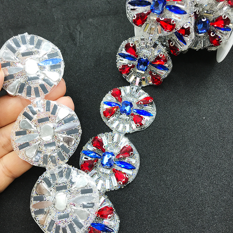 Red Round Square Pearl Beaded Rhinestone Iron On Trim Manufacturer