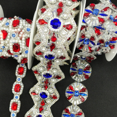 Red Round Square Pearl Beaded Rhinestone Iron On Trim Manufacturer