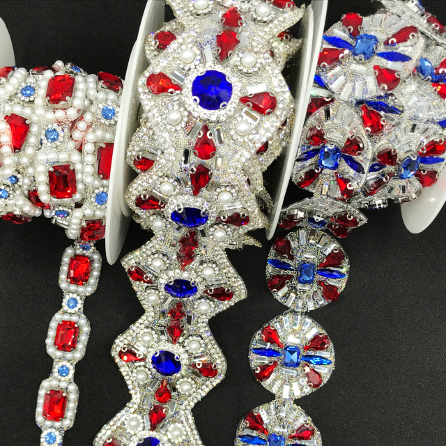 Red Round Square Pearl Beaded Rhinestone Iron On Trim Manufacturer
