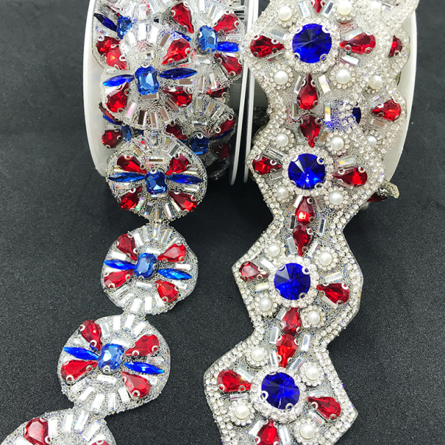 Red Round Square Pearl Beaded Rhinestone Iron On Trim Manufacturer