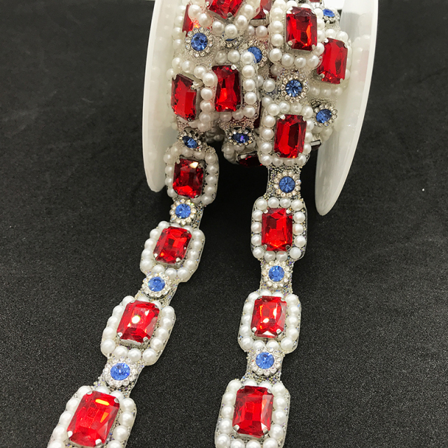 Luxury Blue Pearl and Rhinestone Trim Custom