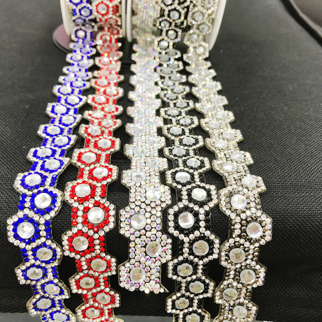 Hexagonal Shaped Rhinestone Trim by the Yard Exporter