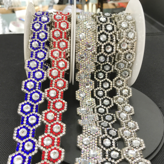 Hexagonal Shaped Rhinestone Trim by the Yard Exporter
