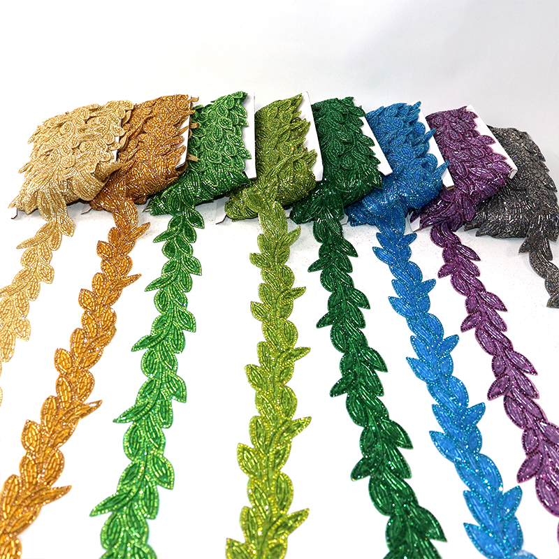 Embroidery Sequins Rhinestone Beaded Leaf Trim Manufacturer