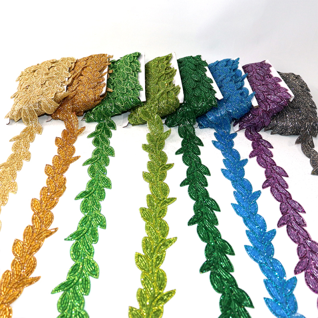 Embroidery Sequins Rhinestone Beaded Leaf Trim Manufacturer