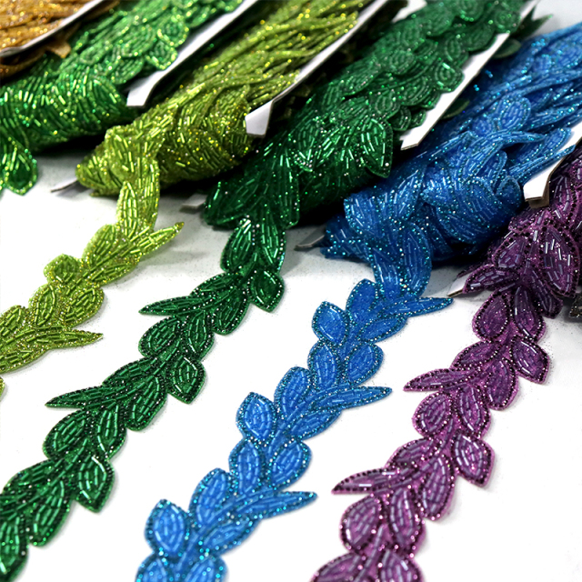 Embroidery Sequins Rhinestone Beaded Leaf Trim Manufacturer