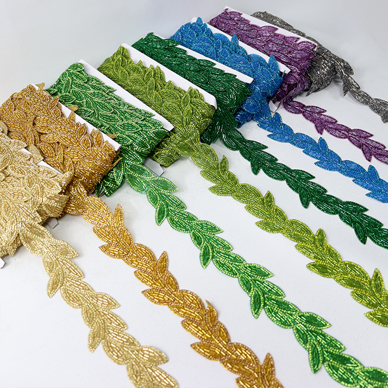 Embroidery Sequins Rhinestone Beaded Leaf Trim Manufacturer