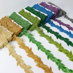 Embroidery Sequins Rhinestone Beaded Leaf Trim Manufacturer