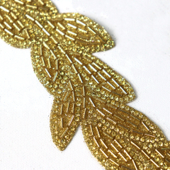 Embroidery Sequins Rhinestone Beaded Leaf Trim Manufacturer