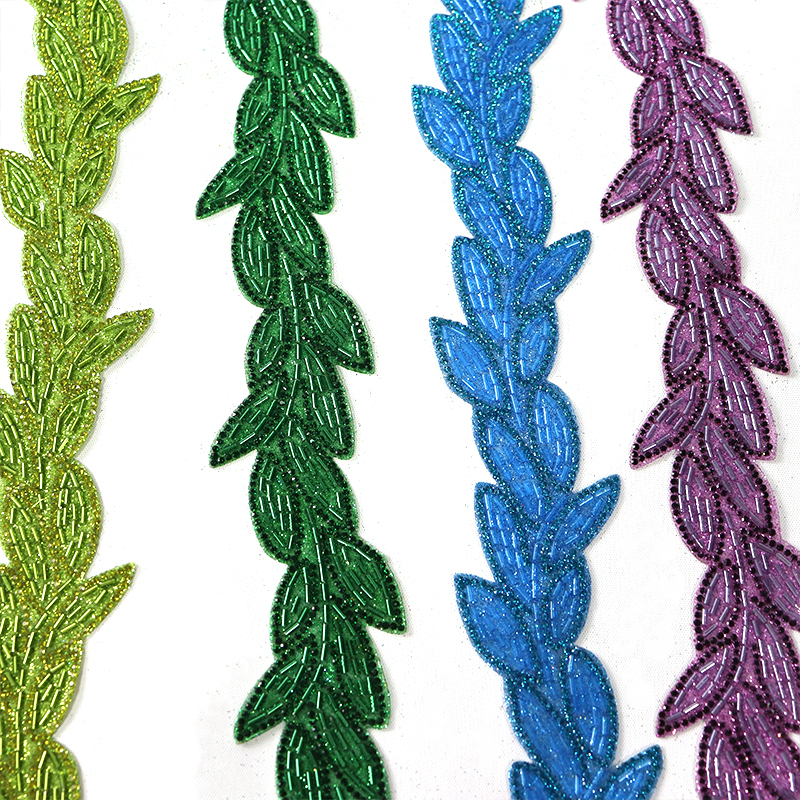Embroidery Sequins Rhinestone Beaded Leaf Trim Manufacturer