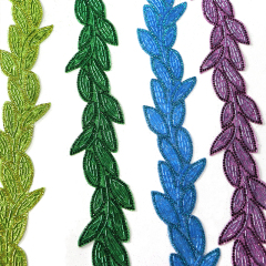 Embroidery Sequins Rhinestone Beaded Leaf Trim Manufacturer