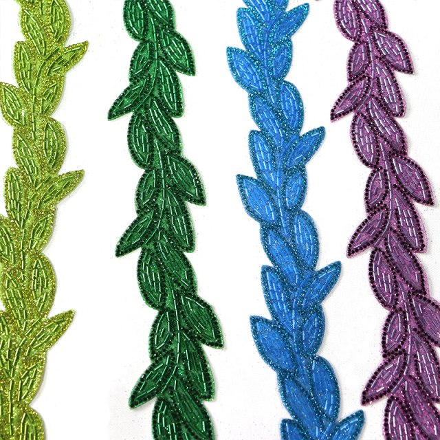 Embroidery Sequins Rhinestone Beaded Leaf Trim Manufacturer