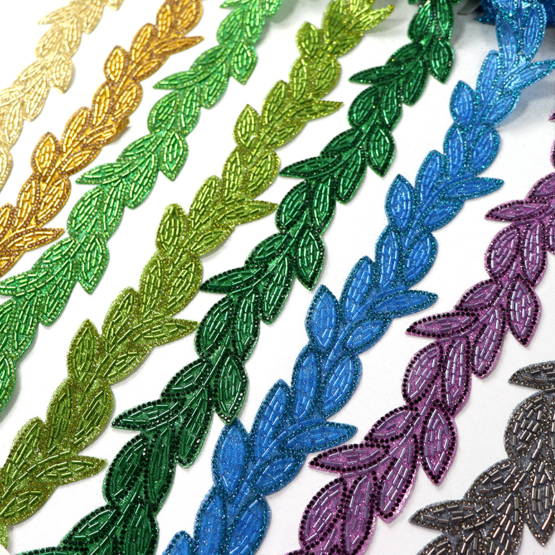 Embroidery Sequins Rhinestone Beaded Leaf Trim Manufacturer