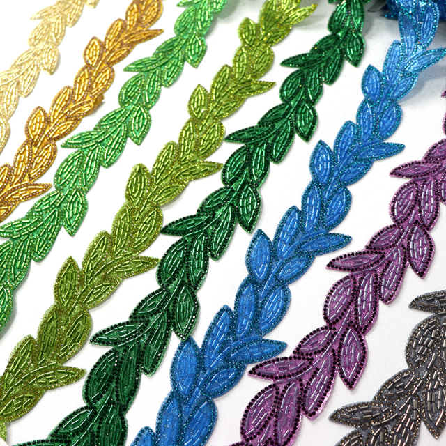 Embroidery Sequins Rhinestone Beaded Leaf Trim Manufacturer