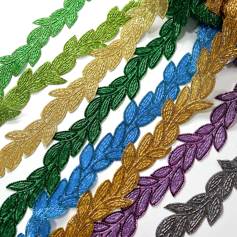 Embroidery Sequins Rhinestone Beaded Leaf Trim Manufacturer