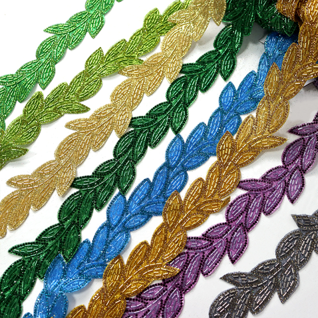 Embroidery Sequins Rhinestone Beaded Leaf Trim Manufacturer