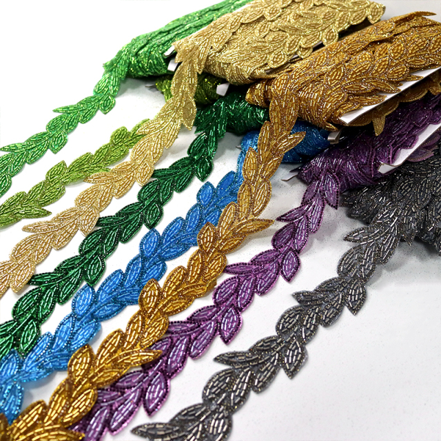Embroidery Sequins Rhinestone Beaded Leaf Trim Manufacturer
