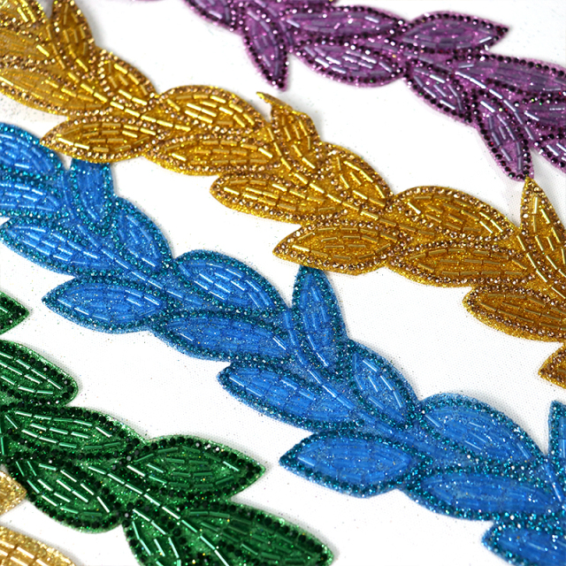 Embroidery Sequins Rhinestone Beaded Leaf Trim Manufacturer