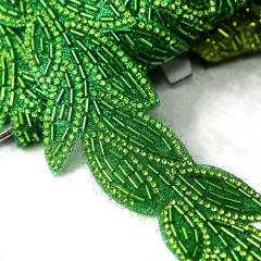 Embroidery Sequins Rhinestone Beaded Leaf Trim Manufacturer
