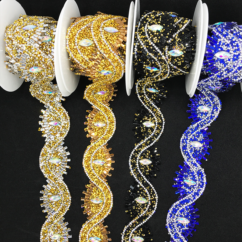 Shiny Eye Shaped AB Rhinestone Trim Factory