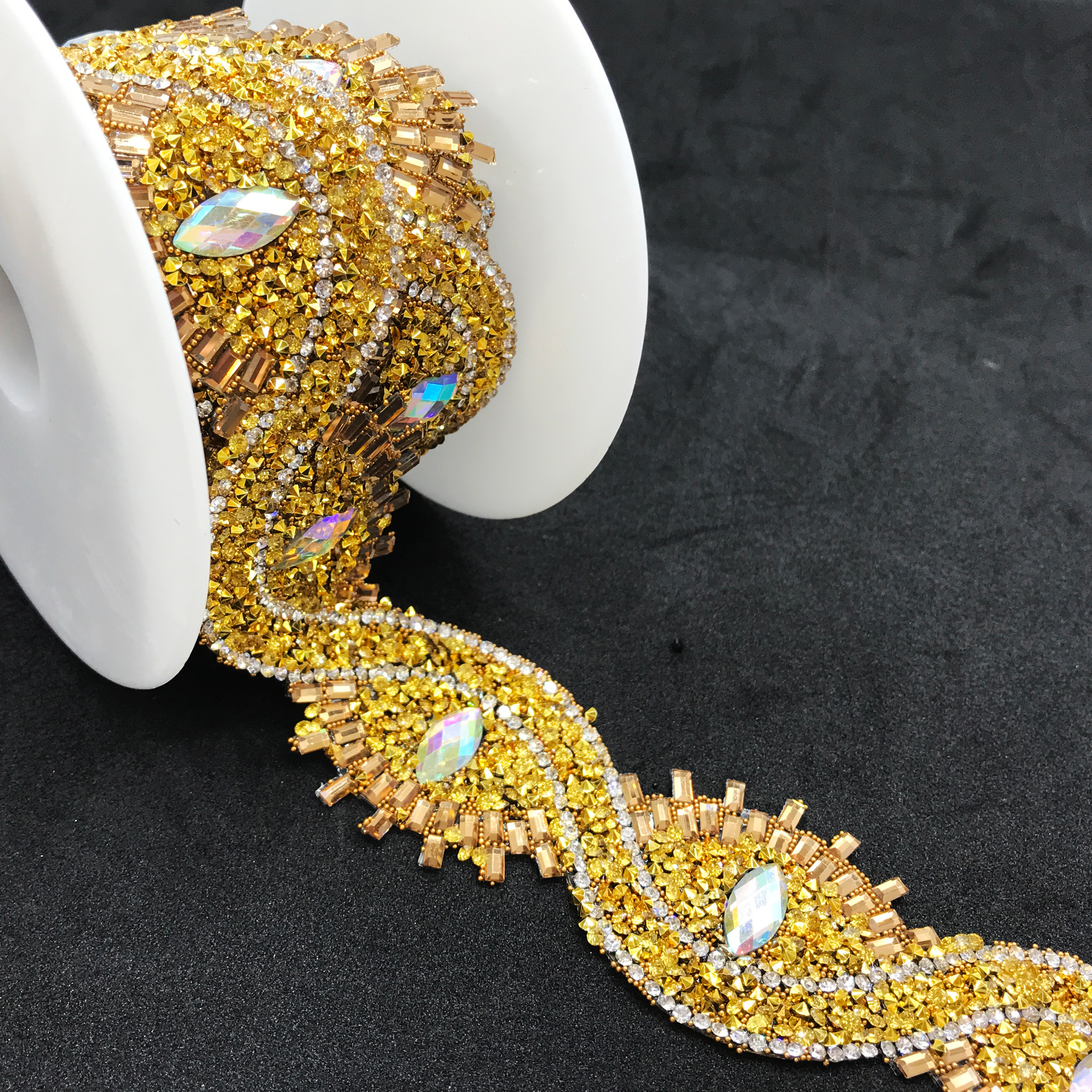 Shiny Eye Shaped AB Rhinestone Trim Factory