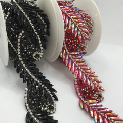 Black Leaf Shaped Crystal Trim By The Yard Custom