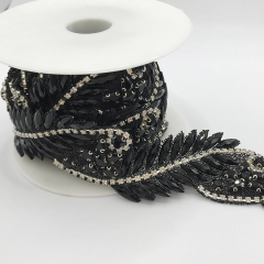 Black Leaf Shaped Crystal Trim By The Yard Custom