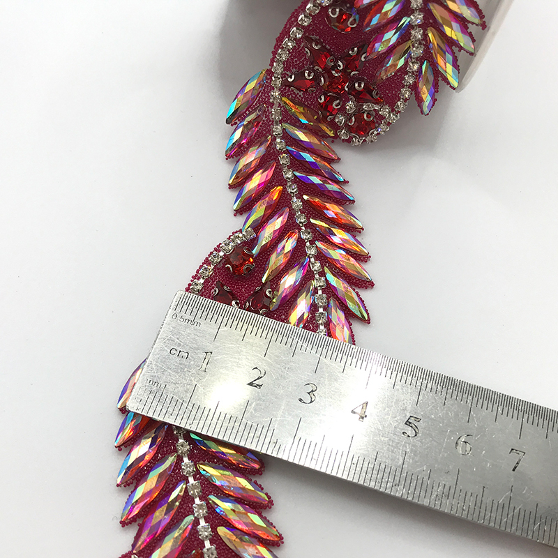 Black Leaf Shaped Crystal Trim By The Yard Custom