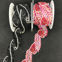 Black Leaf Shaped Crystal Trim By The Yard Custom