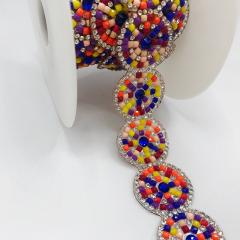 Round Shape Rhinestone Beaded Tape Trimming Exporter