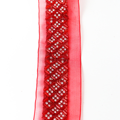 Red Sequin Diamond Beaded Ribbon Trim for Sewing Manufacturer